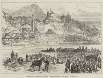 Österreichische Besetzung von Bosnien, Truppen überqueren die Bosna bei Maglai